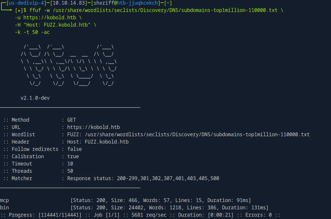 ffuf subdomain results