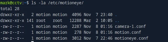 motionEye directory listing
