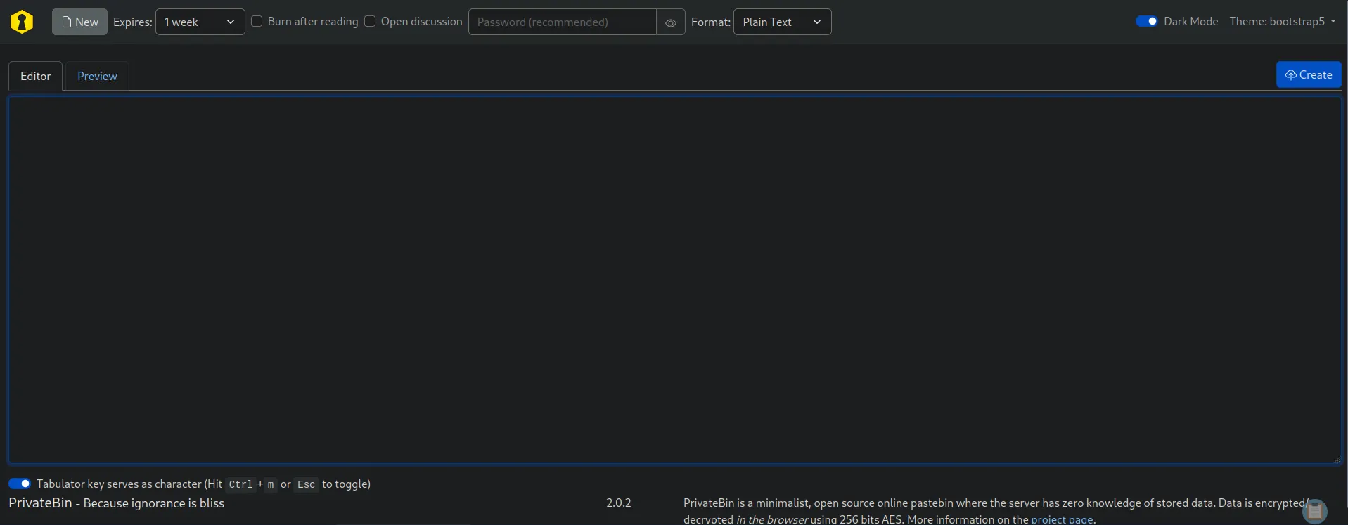 PrivateBin interface