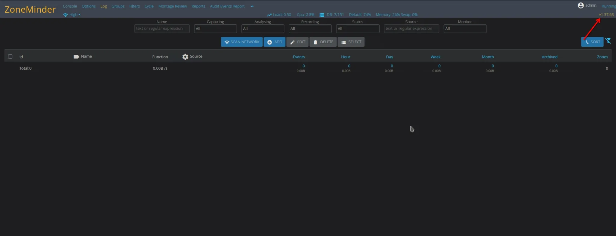 ZoneMinder dashboard